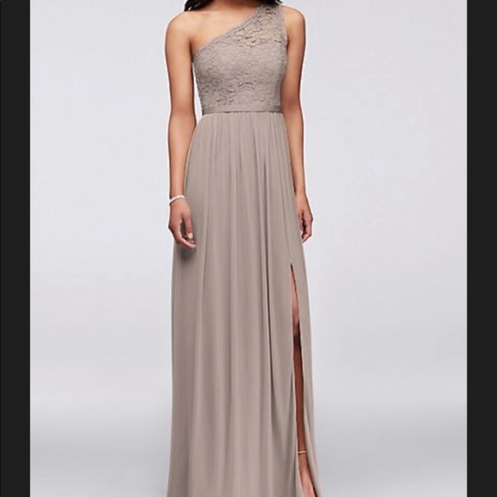 David's Bridal Long One Shoulder Lace Bridesmaid